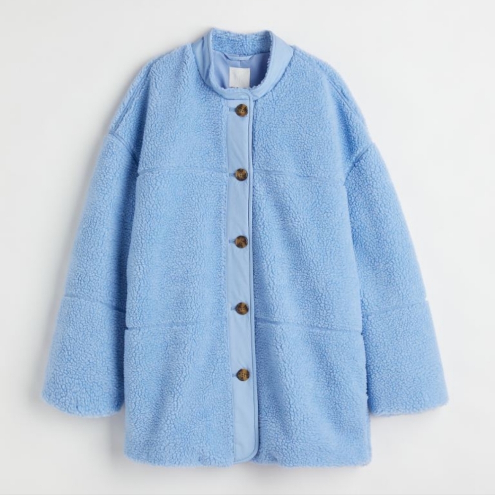 H&M cornflowrr blue teddy oversize jacket coat M